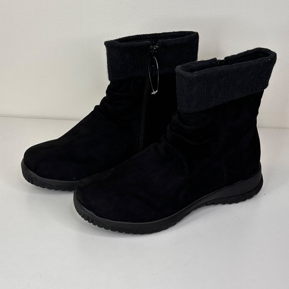Drew Womens Black Ankle Boots With Fabric Upper & Manmade Balance Kalm Size 8.5W